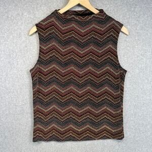 Sarah B Studio Top Womens Size M Multicolor Zigzag Sleeveless Pullover Stretch